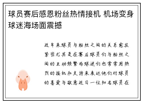 球员赛后感恩粉丝热情接机 机场变身球迷海场面震撼