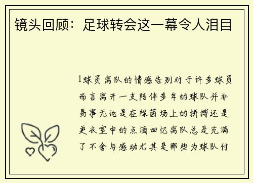 镜头回顾：足球转会这一幕令人泪目