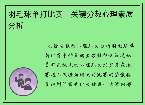 羽毛球单打比赛中关键分数心理素质分析