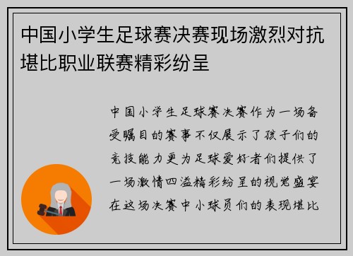 中国小学生足球赛决赛现场激烈对抗堪比职业联赛精彩纷呈